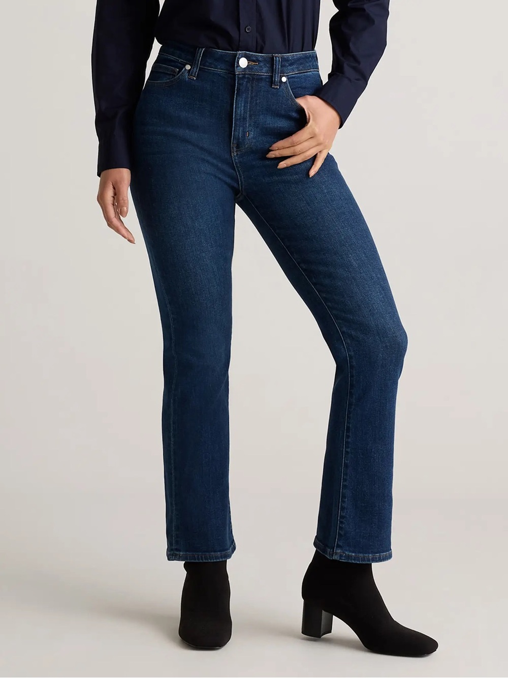 Quince Bella Stretch Kick Flare Jeans Womens 30 Short Dark Wash High Rise